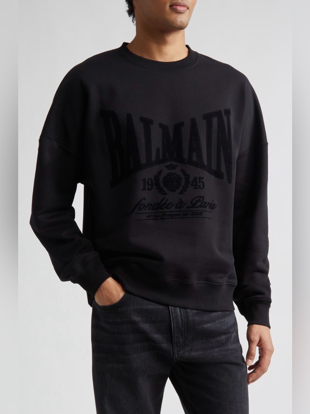 Balmain Men’s 1945 Logo Graphic Sweatshirt Size Medium Color Black